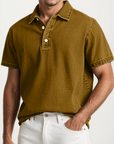 Men's Fashion Retro Washed Distressed Cotton Lapel Short Sleeve Polo Shirt