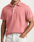 Men's Fashion Retro Washed Distressed Cotton Lapel Short Sleeve Polo Shirt