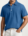 Men's Fashion Retro Washed Distressed Cotton Lapel Short Sleeve Polo Shirt