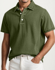 Men's Fashion Retro Washed Distressed Cotton Lapel Short Sleeve Polo Shirt