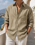 Mivanity Daily Cotton-linen Urban Casual Long-sleeve Shirt with Chest Pocket