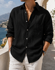 Mivanity Daily Cotton-linen Urban Casual Long-sleeve Shirt with Chest Pocket