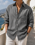 Mivanity Daily Cotton-linen Urban Casual Long-sleeve Shirt with Chest Pocket