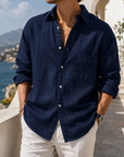 Mivanity Daily Cotton-linen Urban Casual Long-sleeve Shirt with Chest Pocket