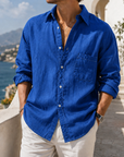Mivanity Daily Cotton-linen Urban Casual Long-sleeve Shirt with Chest Pocket