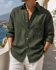Mivanity Daily Cotton-linen Urban Casual Long-sleeve Shirt with Chest Pocket