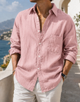 Mivanity Daily Cotton-linen Urban Casual Long-sleeve Shirt with Chest Pocket