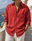 Mivanity Daily Cotton-linen Urban Casual Long-sleeve Shirt with Chest Pocket