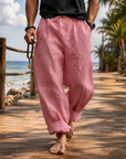 Men’s Linen Blend Loose Fit Pants Breathable Summer Beach Trousers