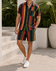 Hawaiian Striped Short-Sleeve Shorts 2-Piece Sets