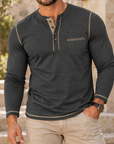 MIVANITY Heritage Contrast Henley Shirt Premium Long Sleeve Casual Essential