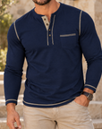 MIVANITY Heritage Contrast Henley Shirt Premium Long Sleeve Casual Essential