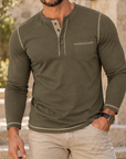 MIVANITY Heritage Contrast Henley Shirt Premium Long Sleeve Casual Essential