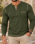 MIVANITY Heritage Contrast Henley Shirt Premium Long Sleeve Casual Essential