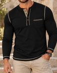 MIVANITY Heritage Contrast Henley Shirt Premium Long Sleeve Casual Essential