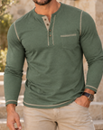 MIVANITY Heritage Contrast Henley Shirt Premium Long Sleeve Casual Essential