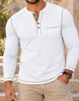MIVANITY Heritage Contrast Henley Shirt Premium Long Sleeve Casual Essential