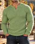 MIVANITY Men's Stonecrest Ribbed Knit Notch Neck Long Sleeve Shirt
