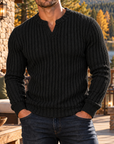 MIVANITY Men's Stonecrest Ribbed Knit Notch Neck Long Sleeve Shirt