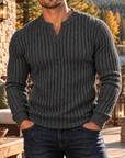 MIVANITY Men's Stonecrest Ribbed Knit Notch Neck Long Sleeve Shirt