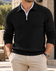 MIVANITY Men's Textured Geometric Quarter-Zip Knit Pullover