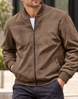 MIVANITY Men's Textured Suede Bomber Jacket