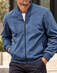 MIVANITY Men's Textured Suede Bomber Jacket