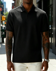 Men's Comfortable Solid Color Textured Short-sleeved Lapel Polo Shirt