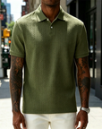 Men's Comfortable Solid Color Textured Short-sleeved Lapel Polo Shirt