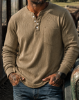 Mivanity Men's Ribbed Henley Shirt Long Sleeve Casual Vintage Cotton Pullover Top