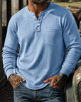 Mivanity Men's Ribbed Henley Shirt Long Sleeve Casual Vintage Cotton Pullover Top