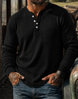 Mivanity Men's Ribbed Henley Shirt Long Sleeve Casual Vintage Cotton Pullover Top