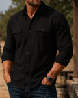 Mivanity Men's Rugged Textured Long Sleeve Shirt Casual Outdoor Utility Button-Up
