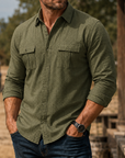 Mivanity Men's Rugged Textured Long Sleeve Shirt Casual Outdoor Utility Button-Up