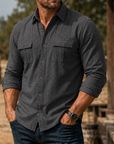 Mivanity Men's Rugged Textured Long Sleeve Shirt Casual Outdoor Utility Button-Up