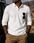 Mivanity Men's Rugged Textured Polo Shirt Adventure Style Long Sleeve Pullover with Sunglasses Pocket