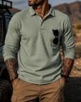 Mivanity Men's Rugged Textured Polo Shirt Adventure Style Long Sleeve Pullover with Sunglasses Pocket