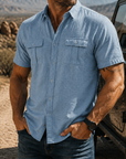 Mivanity Men's Textured Short Sleeve Button Up Shirt Casual Outdoor Workwear Top