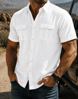 Mivanity Men's Textured Short Sleeve Button Up Shirt Casual Outdoor Workwear Top