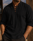 Mivanity Men's Vintage Lace-Up Linen Shirt Rugged Casual Long Sleeve Top