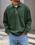 Mivanity Men's Vintage Washed Long Sleeve Polo Shirt Relaxed Casual Pullover Top