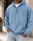 Mivanity Men's Vintage Washed Quarter Zip Hoodie Casual Pullover Sweatshirt