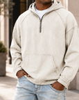 Mivanity Men's Vintage Washed Quarter Zip Hoodie Casual Pullover Sweatshirt