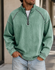 Mivanity Men's Vintage Washed Quarter Zip Pullover Casual Stand Collar Sweatshirt