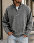 Mivanity Men's Vintage Washed Quarter Zip Pullover Casual Stand Collar Sweatshirt