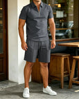 Mivanity Casual Solid Color Polo Shirt Sets