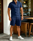 Mivanity Casual Solid Color Polo Shirt Sets