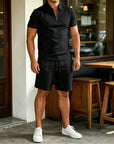Mivanity Casual Solid Color Polo Shirt Sets