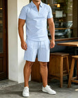 Mivanity Casual Solid Color Polo Shirt Sets