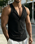 Mivanity Casual Sporty Vertical Ribbed Henley Tank Top